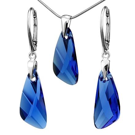 Silvego Sríborná súprava Wing 23mm Capri Blue so Swarovski® Crystals LSW168S