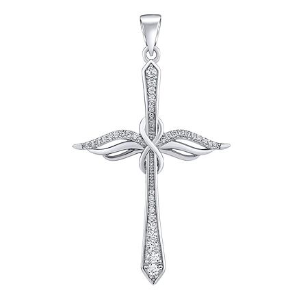 Silvego Strieborný prívesok krížik s anjelskými krídlami Auel s Brilliance Zirconia MW13883P