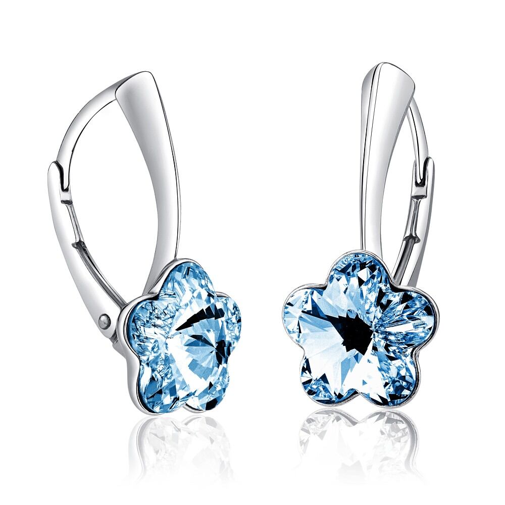 Silvego Strieborné náušnice so Swarovski® Crystals kvet modrý VSW019E-blue