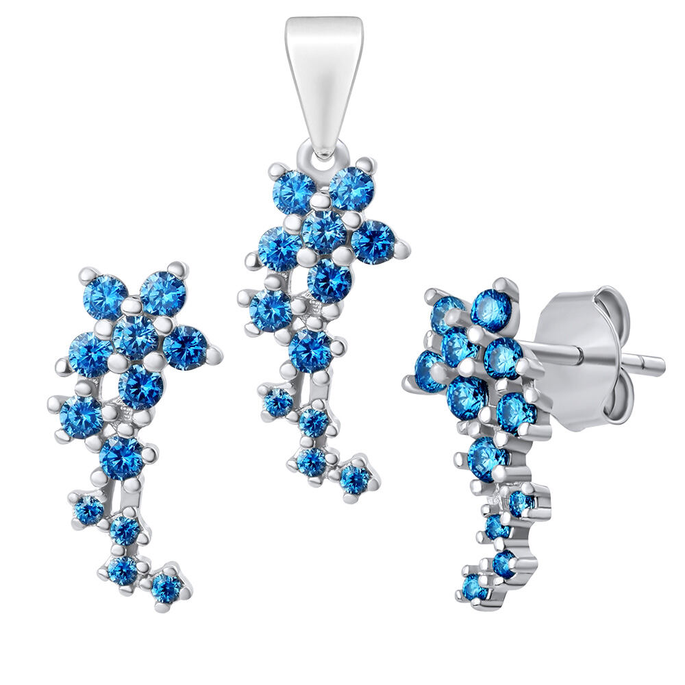 Stříbrný set kytičky Cascade s modrými Brilliance Zirconia
