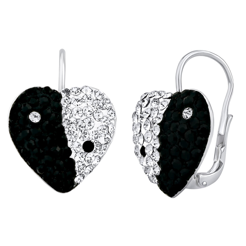 Silvego Strieborné náušnice srdca Jin Jang so Swarovski® Crystals SILVEGOB36014SWA