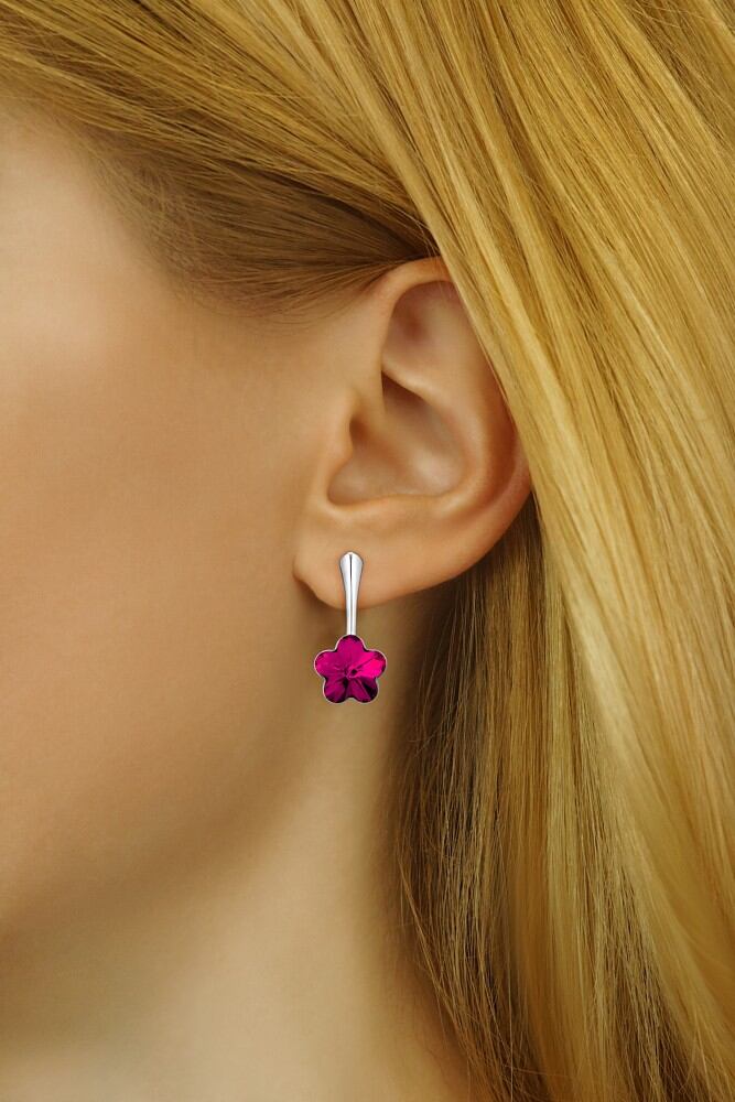 Stříbrné náušnice se Swarovski® Crystals květ fuchsie