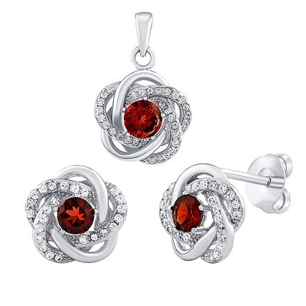 Silvego SILVEGO Strieborný set šperkov ROSALYN - náušnice a prívesok s granátom a Brilliance Zirconia JJJS0088GA