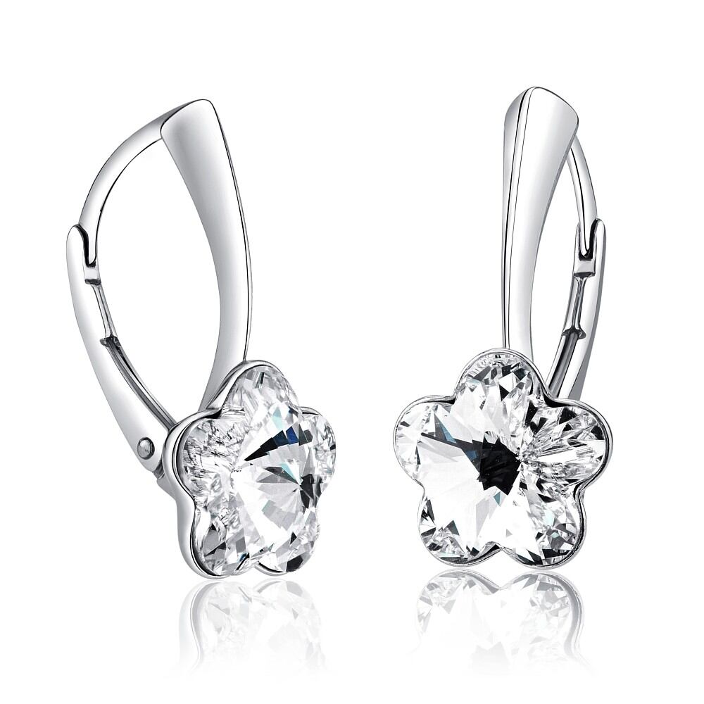 Silvego Strieborné náušnice so Swarovski® Crystals kvet číry VSW016E-clear
