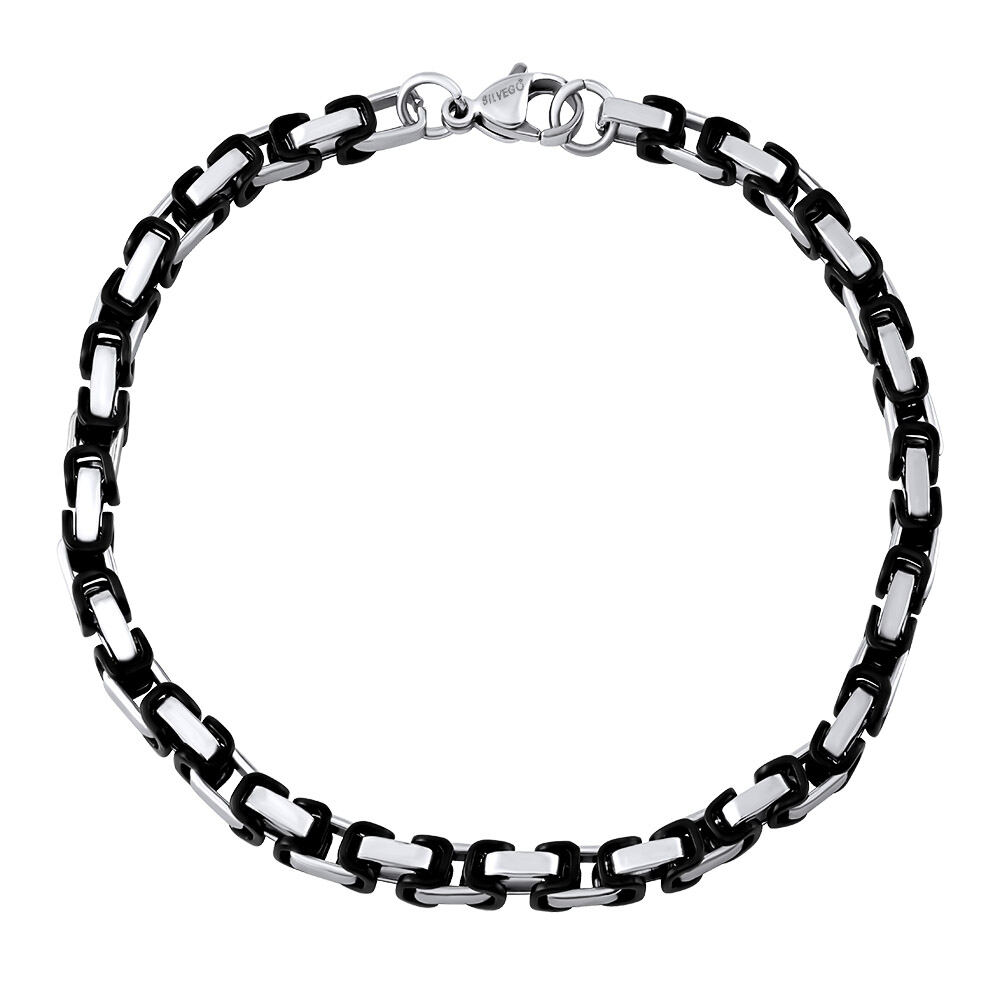 SILVEGO Náramek Byzantine z chirurgické oceli stříbrno-černý 4 mm KMM68728B