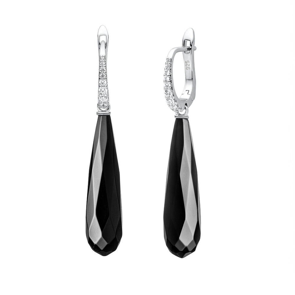 Silvego Strieborné náušnice Hekaté s prírodným onyxom a Brilliance Zirconia GRP21500EON