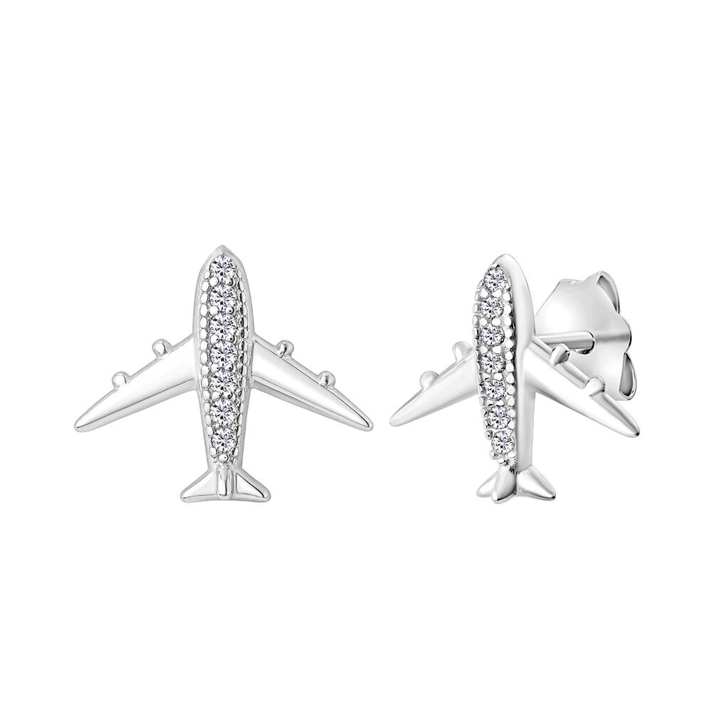 SILVEGO Stříbrné náušnice letadlo Aviator s Brilliance Zirconia ADDE9109ES