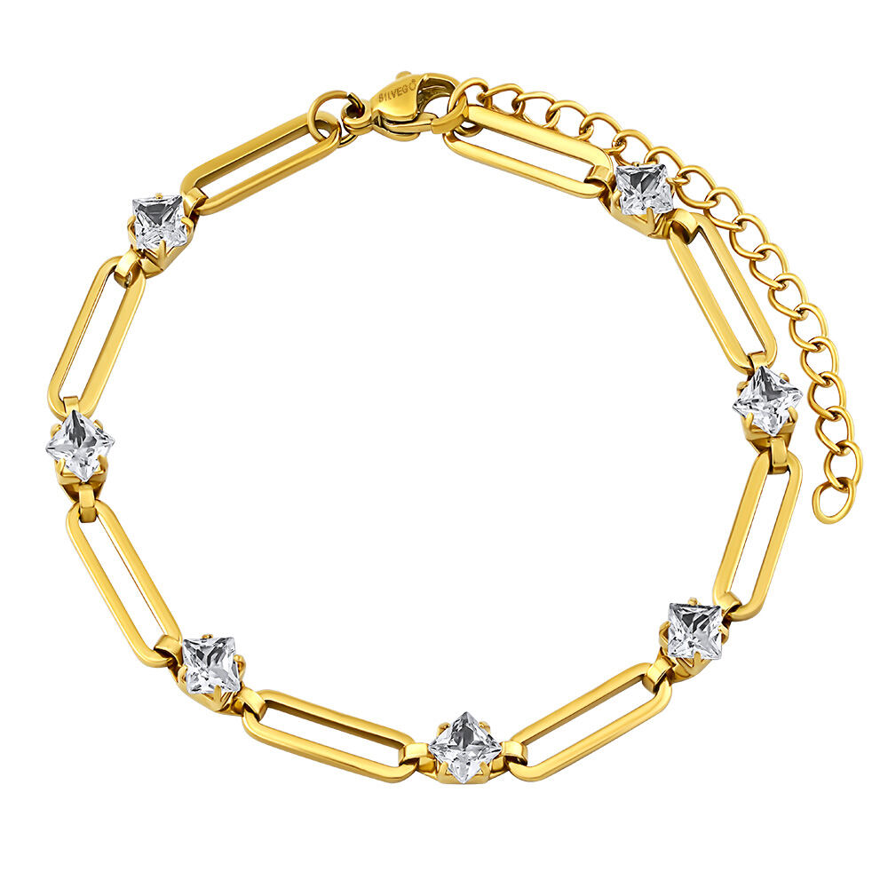 SILVEGO Pozlacený náramek Shannon z chirurgické oceli s čirými Brilliance Zirconia KMM215256BGP