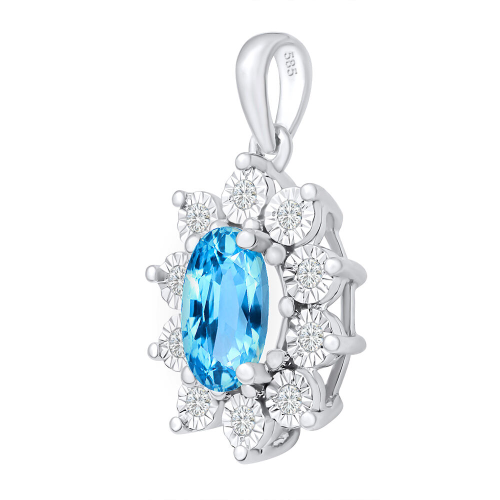 Diamantový přívěsek Kate z bílého zlata s přírodním Swiss blue topazem a diamanty 0,06 ct