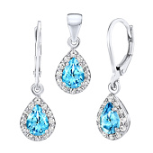 Silberschmuckset GENEVA mit echtem blauem Topas – Ohrringe und Anhänger