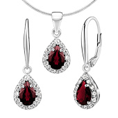 Silberschmuckset Eureka mit echtem Granat – Ohrringe und Anhänger