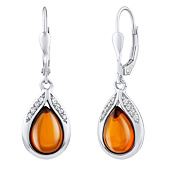 Silber-Hängeohrringe mit echtem Bernstein und Brilliance Zirconia
