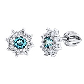 Zlaté náušnice kôstky Quinn z bieleho zlata s prírodným modrým topazom a Brilliance Zirconia