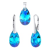 Silberschmuckset Jelly in Form eines Tropfens Swarovski® Crystals Aquamarine – Ohrringe und Anhänger