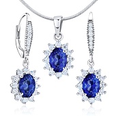 Silberschmuck-Geschenkset – Ohrringe und Anhänger mit synthetischem Saphir