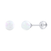 Ohrstecker aus Silber 925 mit synthetischem weißem Opal 6 mm