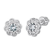 Aquamarin Ohrringe aus 925 Sterling Silber Marguerite mit Brilliance Zirconia 8 mm