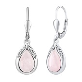 Silber-Hängeohrringe mit natürlichem Rosenquarz und Zirkonen