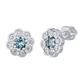 Blumen Ohrringe aus 925 Sterling Silber Marguerite mit echtem Swiss Blue Topas 8 mm