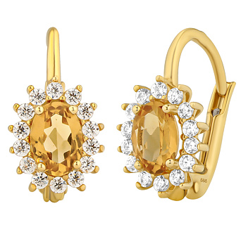 Zlaté náušnice Keegan ze žlutého zlata s přírodním citrínem a Brilliance Zirconia