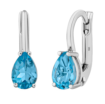 Zlaté náušnice Elira z bílého zlata s přírodním Swiss Blue topazem