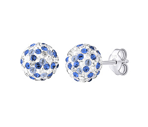 Strieborné náušnice kôstky Odette guličky 8 mm so Swarovski® Crystals tmavo modrá dámske aj detské