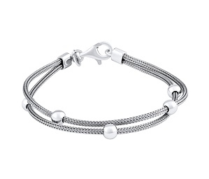 Damen Armband aus Silber geflochten Lepha mit Silberperlen