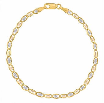 Zlatý náramek Solaria ze žlutého, bílého a růžového zlata - 3 mm