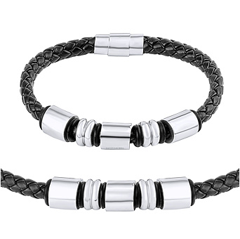 Kožený set náramku a náhrdelníku Theseus s ozdobnými válečky z chirurgické oceli