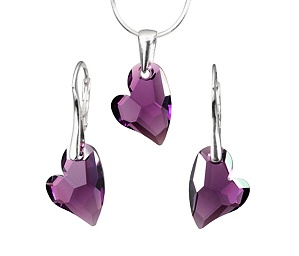 Stříbrný set Srdce Devoted 2 U 17mm Amethyst se Swarovski® Crystals