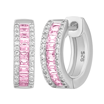 Strieborné náušnice kruhy Janne s ružovými Brilliance Zirconia