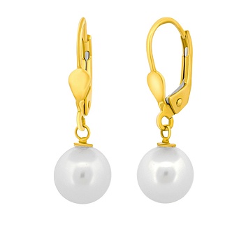 Zlaté visací náušnice Savanah ze žlutého zlata s přírodní bílou perlou