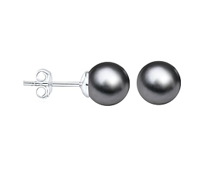 Stříbrné náušnice pecky s černou perlou Swarovski® Crystals