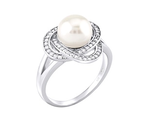 Stříbrný prsten LAGUNA s pravou přírodní bílou perlou