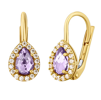 Zlaté náušnice kapky Blaze ze žlutého zlata s přírodním ametystem a Brilliance Zirconia