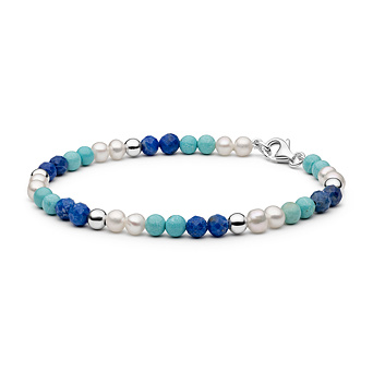 Stříbrný náramek Marianna s přírodním howlitem, lapis lazuli a perlou