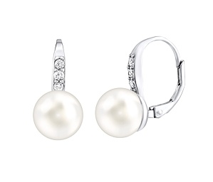 Strieborné náušnice s bielou perlou Swarovski® Crystals