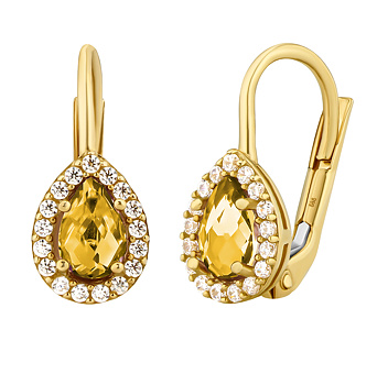 Zlaté náušnice kapky Blaze ze žlutého zlata s přírodním citrínem a Brilliance Zirconia