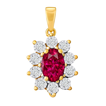 Diamantový přívěsek Kate ze žlutého zlata s přírodním rubínem a diamanty 0,06 ct