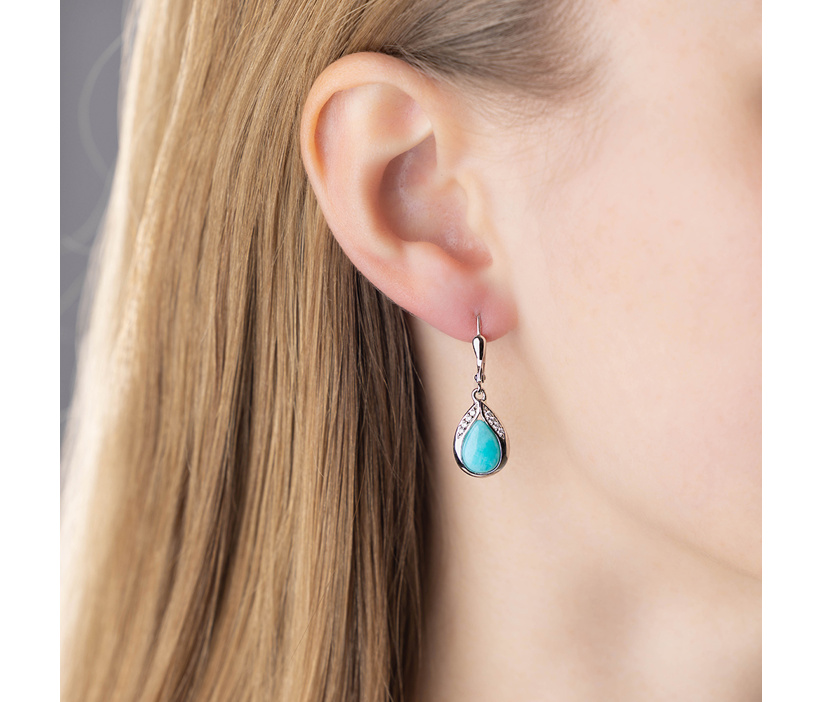 Strieborné visiace náušnice s pravým amazonitom a Brilliance Zirconia