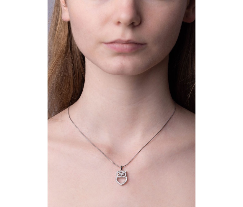 Ciondolo gufo in argento con micro zirconi