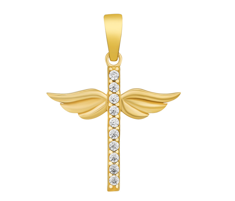 Zlatý přívěsek křížek Angelus ze žlutého zlata s Briliance Zirconia
