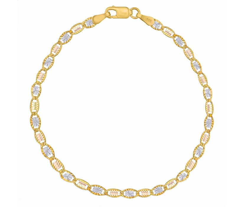 Zlatý náramek Solaria ze žlutého, bílého a růžového zlata - 3 mm