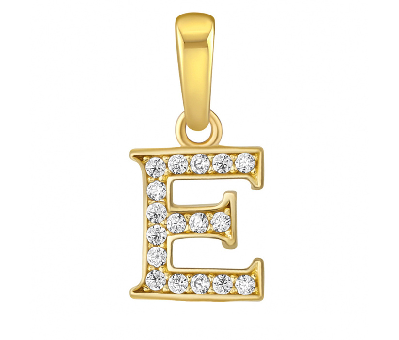 Zlatý přívěsek písmeno E ze žlutého zlata s Brilliance Zirconia