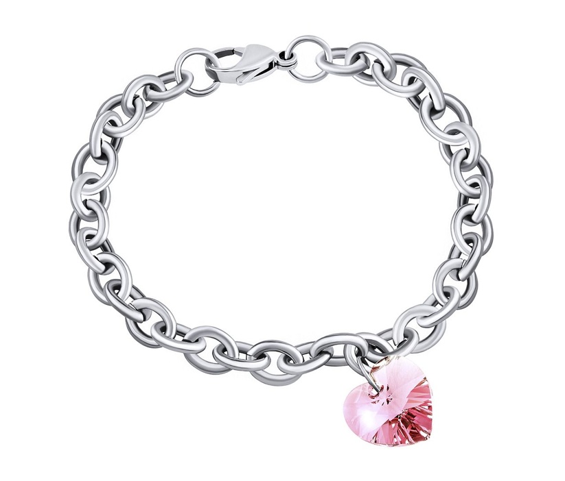 Dámsky náramok z chirurgickej ocele so Swarovski Crystals Srdce 14mm Light Rose