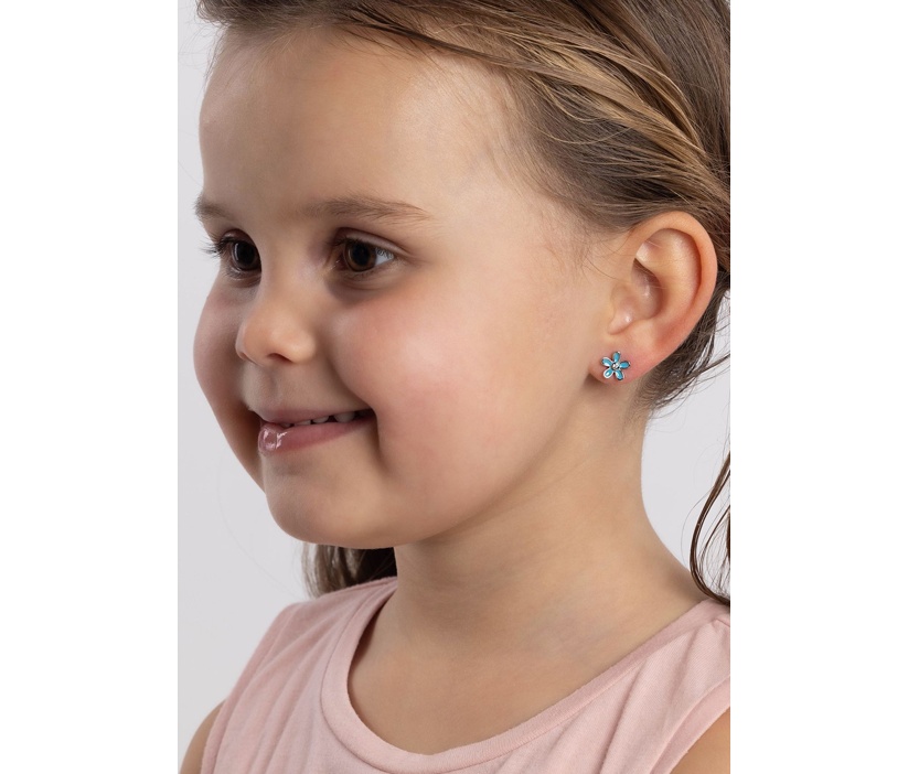 Strieborné náušnice Baila kvetinky modré s Brilliance Zirconia