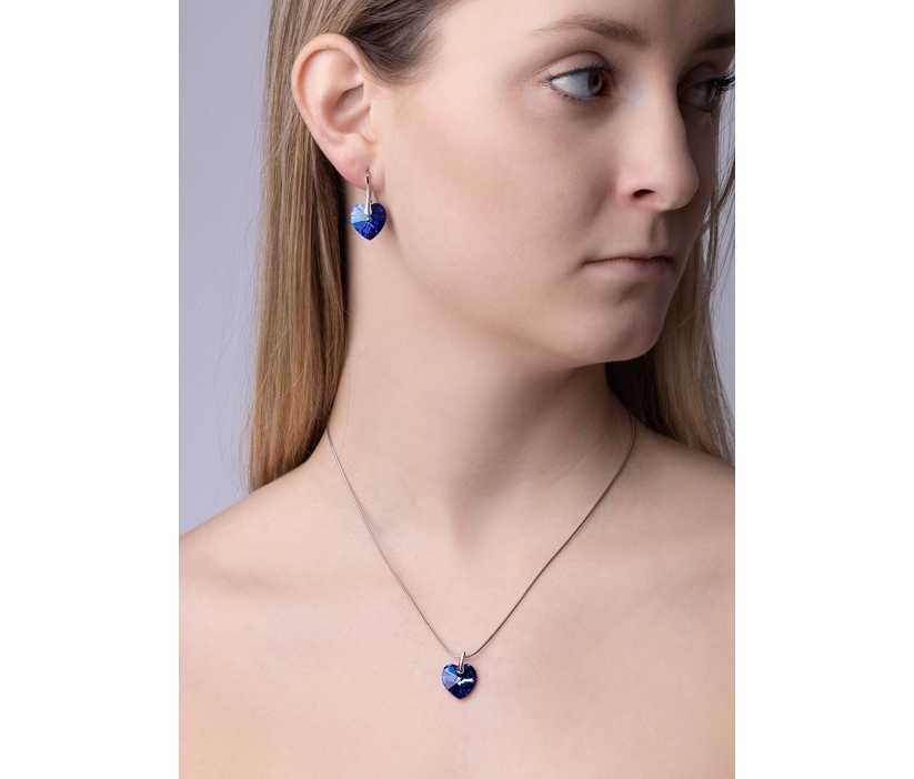 Strieborné náušnice SRDCE 14mm so Swarovski® Crystals - modrá Bermuda Blue