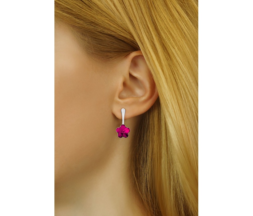 Stříbrné náušnice se Swarovski® Crystals květ fuchsie