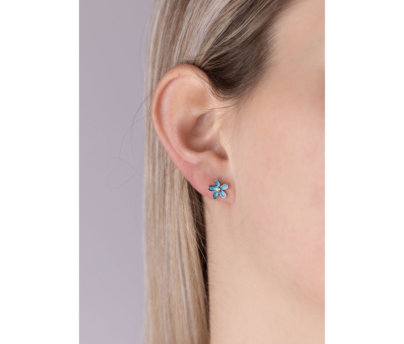 Strieborné náušnice Baila kvetinky modré s Brilliance Zirconia