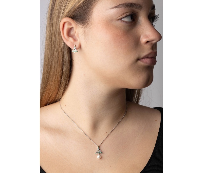 Weihnachtsbaum Halskette aus Silber 925 mit Goldsternen Falco